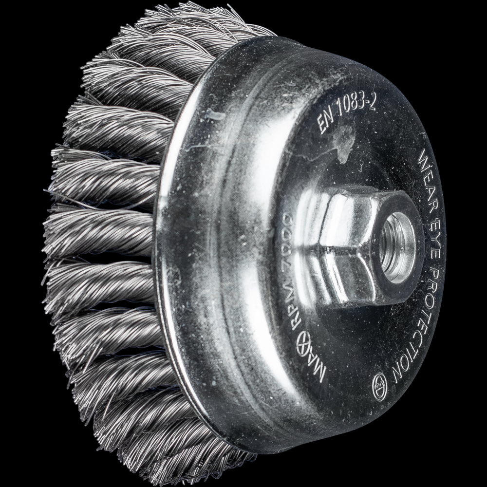 PFERD Knot Wire Cup Brush PSF 5&#34; Dia. .014 Carbon Steel 5/8-11&#34; Thread