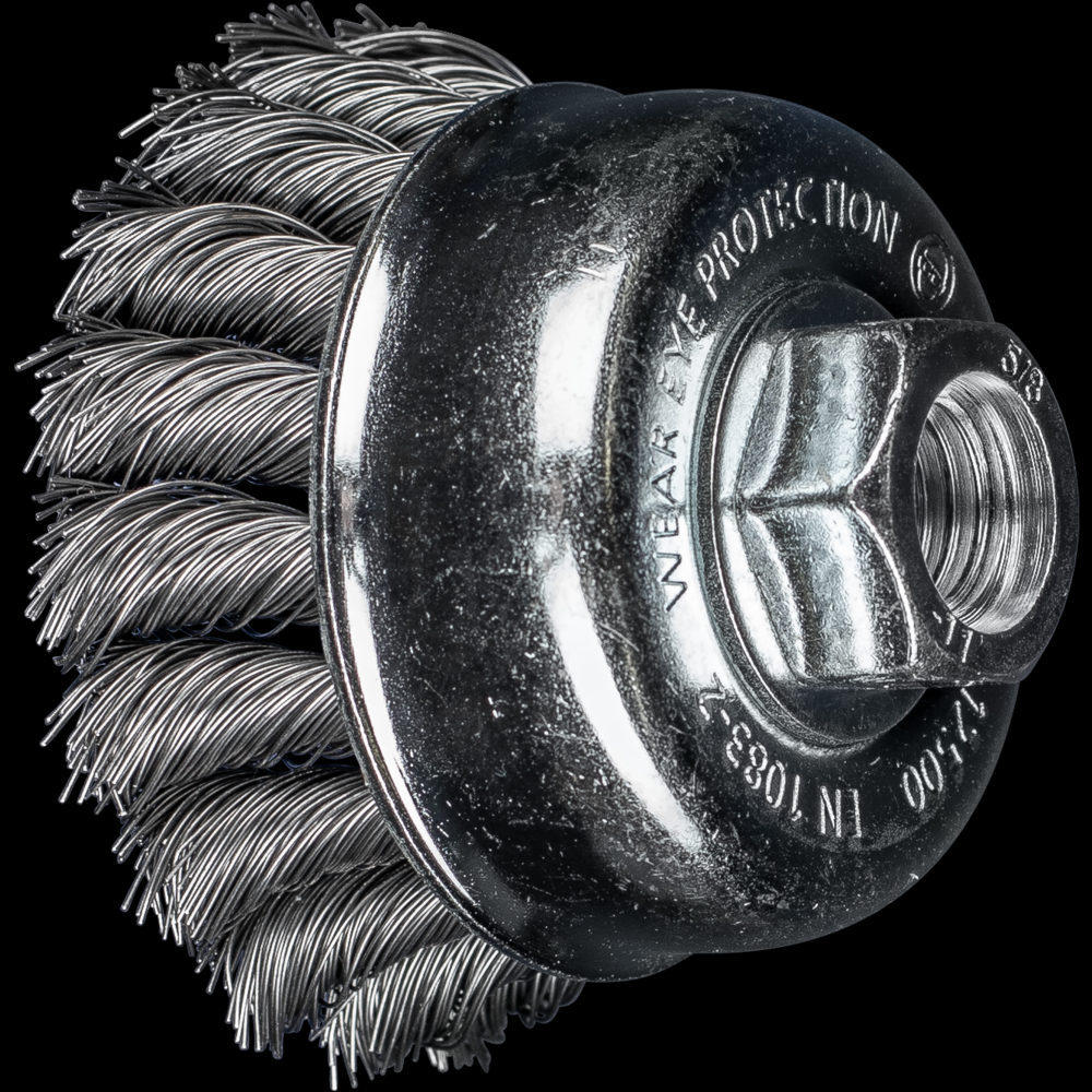 PFERD Knot Wire Cup Brush PSF 2-3/4&#34; Dia. .014 Carbon Steel 5/8-11&#34; Thread