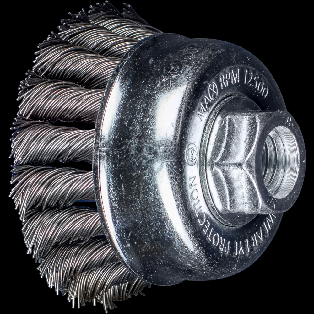 PFERD Knot Wire Cup Brush PSF 2-3/4&#34; Dia. .020 Carbon Steel 5/8-11&#34; Thread