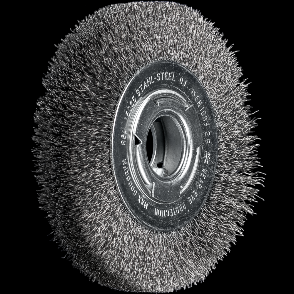 PFERD Crimped Wire Wheel Brush 6&#34; Dia Medium Face .012 Carbon Steel 2&#34; Arbor