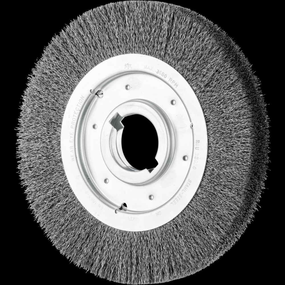 PFERD Crimped Wire Wheel Brush 10&#34; Dia Medium Face .012 Carbon Steel 2&#34; Keyed Arbor