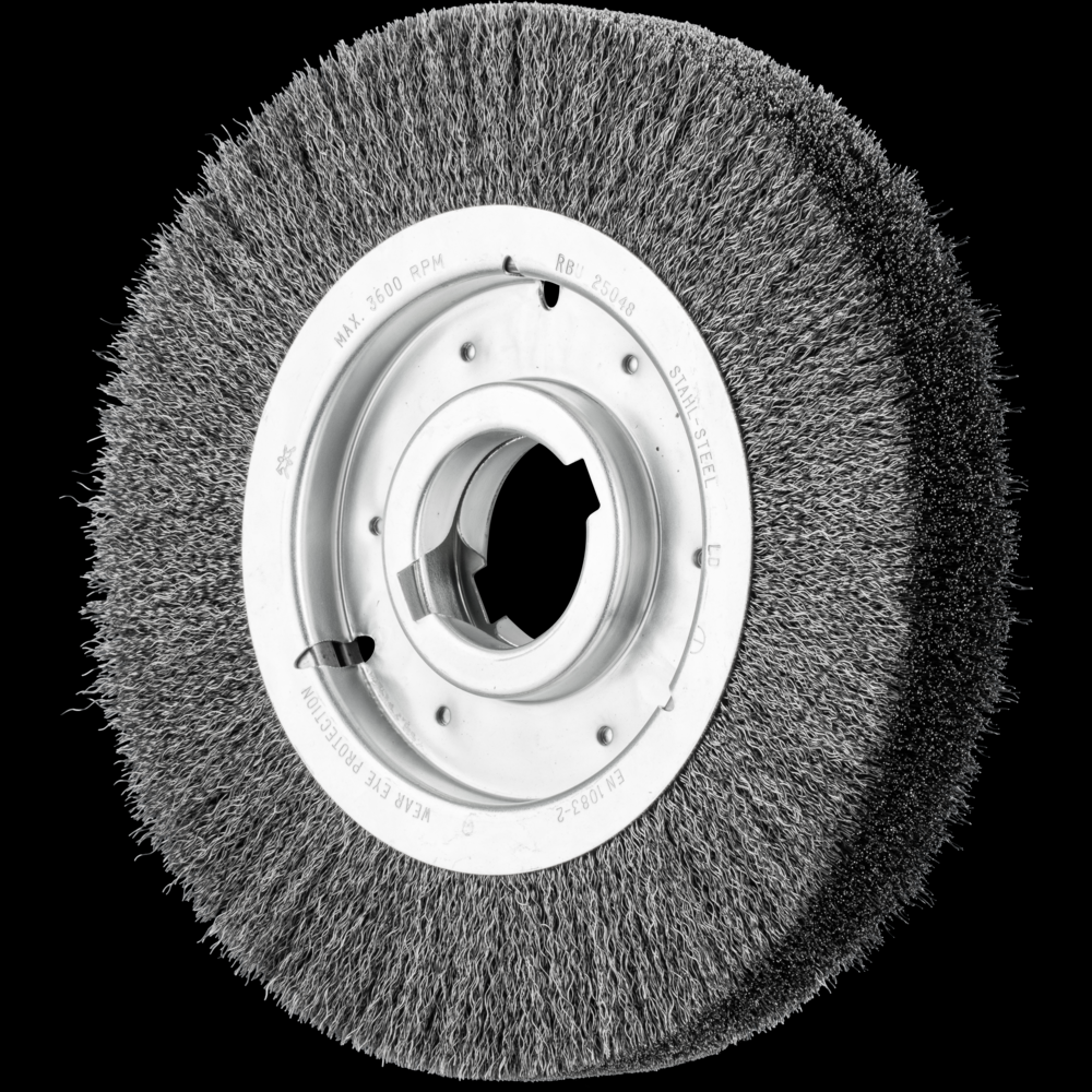 PFERD Crimped Wire Wheel Brush 10&#34; Dia Wide Face .012 Carbon Steel 2&#34; Keyed Arbor