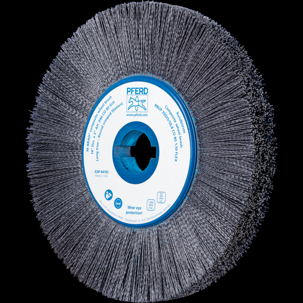 PFERD M-BRAD® Composite Wheel Brush 14&#34; Dia. .040/80 Grit Ceramic Oxide 2&#34; Keyed Arbor
