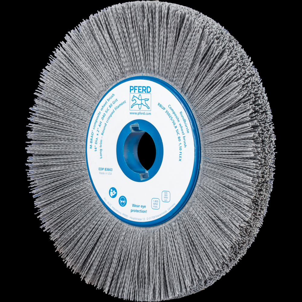 PFERD M-BRAD® Composite Wheel Brush 14&#34; Dia. .040/80 Grit SiC 2&#34; Keyed Arbor